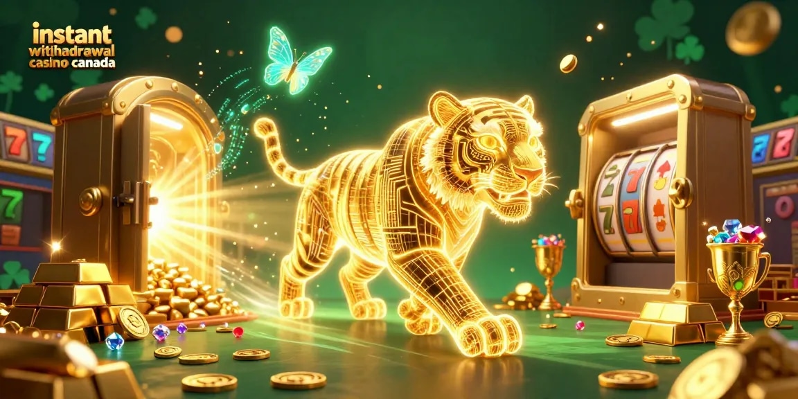Experience instant withdrawal casino Canada with vibrant 3D casino elements and golden treasures dynamically interacting.