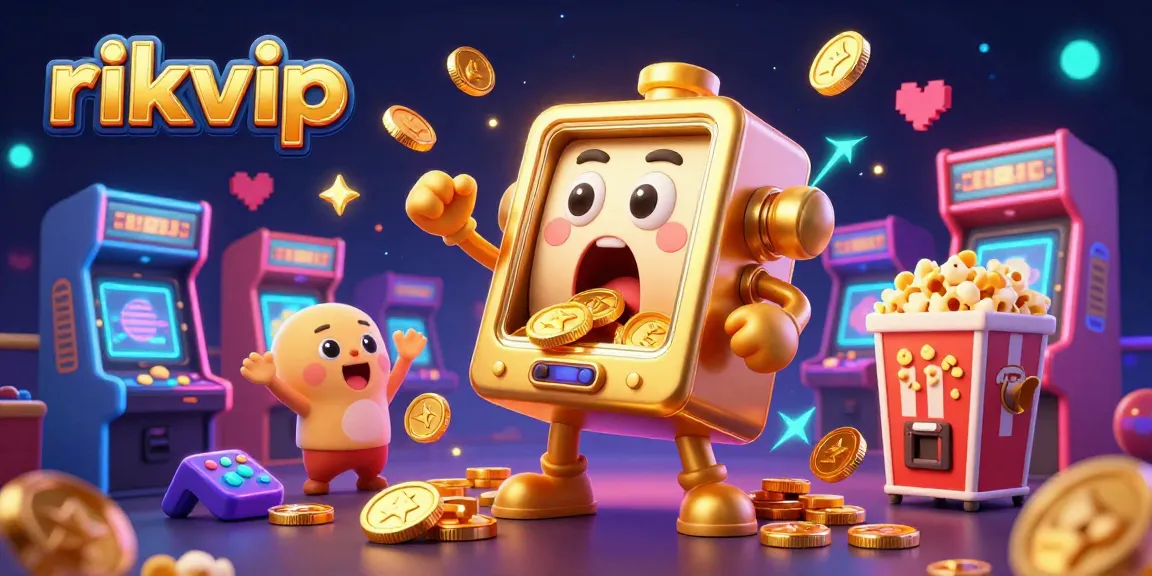 Experience thrilling winnings with rikvip's vibrant slot machine scene overflowing with coins and excitement.